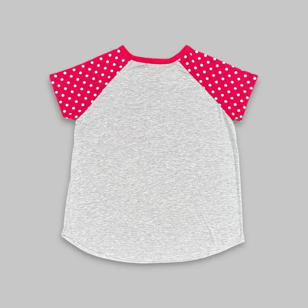 Disney Minnie Mouse Gray & Red Polka Dot Raglan Tee – Women’s XL - Picture 2 of 3